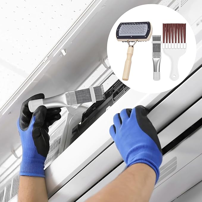 Ac Fin Cleaner Kit: 3-Piece Set Stainless Steel Comb Soft Brush Dual-Sided Remover For Mini Split &amp Refrigerator Coils