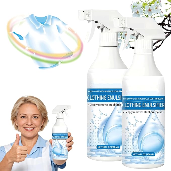 300ML Clothing Emulsifier Non-ionic Laundry Pre-Treatment Fly Cleanse Spray Powerful Stain Remover Clothes Dry Clean Spray No Damage Fabric Spot Also Features Smoothing Properties (2 bottle)