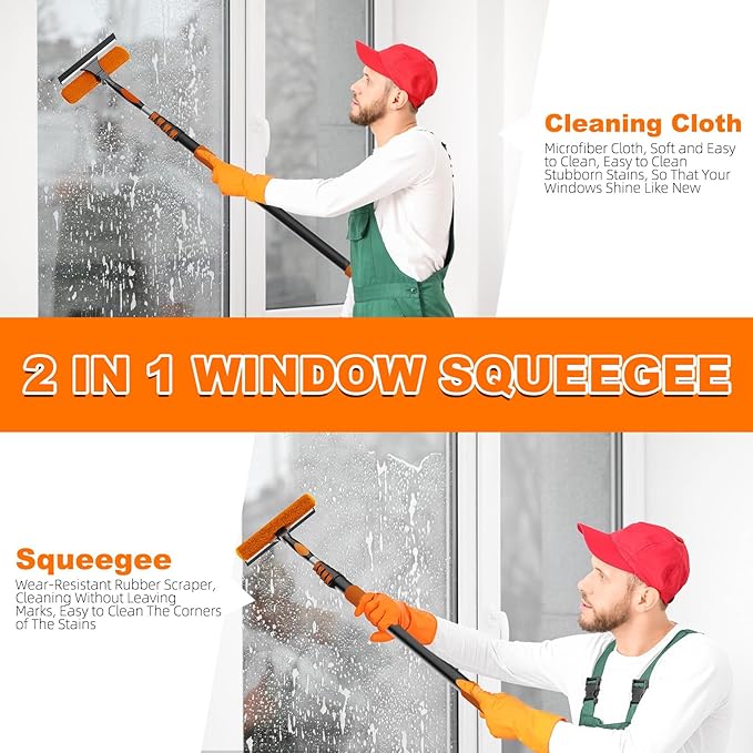 36FT Reach High Ceiling Duster Kit Window Cleaning kit with 7-30FT Extension Pole Fan Duster for Ceiling Fan Blades Microfiber Feather Duster Window Squeegee Bucket and Cobweb Duster