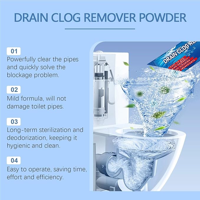 Toilet Drain Cleaner Powder - Unclog Toilets Prevent Blockages Eliminate Odors - Fast-Acting Formula(3PCS)