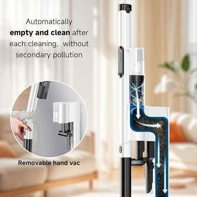 Cordless Stick Vacuum Cleaner with Auto Empty System Self-Charging Base Powerful Suction for Pet Hair on Carpet &amp Hardfloor Lightweight Anti-Tangled Handheld Vacuum HEPA Filtration Black