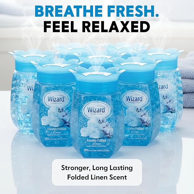 WIZARD Odor Eliminator Gel Beads - 12 oz Pack of 12 - Air Freshners For Bathroom. Rooms Per Areas and Car Freshner (FRESH LINEN)