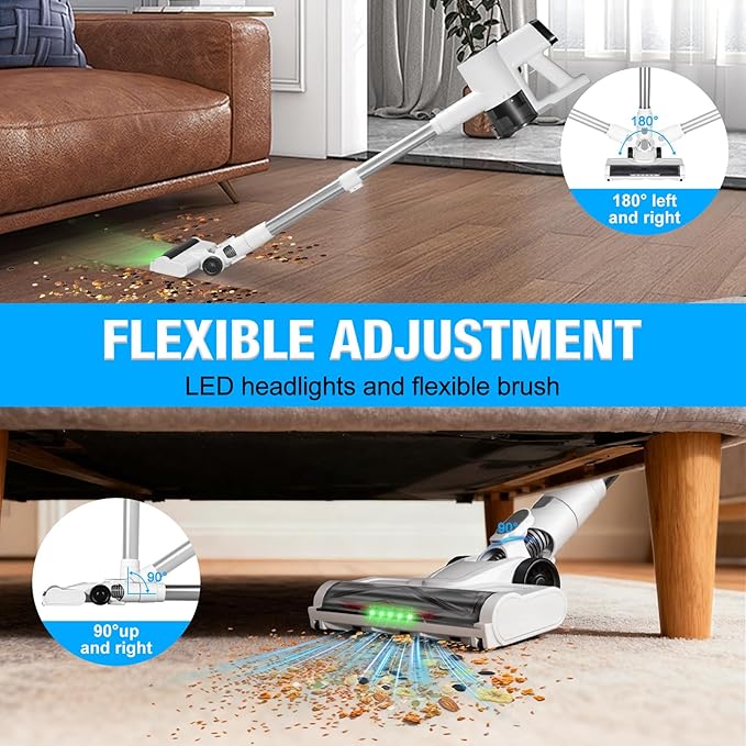 Cordless Vacuum Cleaner with LED Screen Stick Vacuum Cleaners for Home Lightweight Powerful Suction Vacuum 6-in-1 Rechargeable Vacuum for Carpets Pet Hair Hardwood Floors