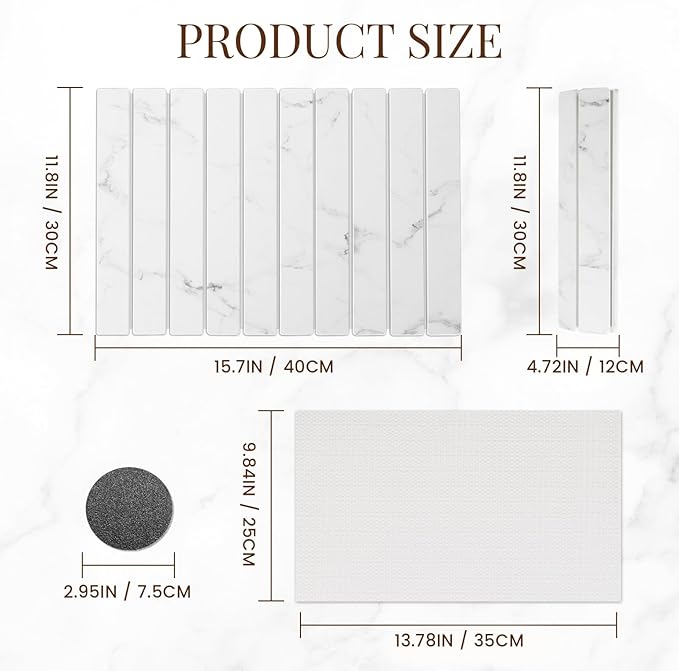 Large Stone Dish Drying Mats for Kitchen Counter 16(L)×12(W) Foldable Quick Dry Stone Dish Drying Mats Kitchen Absorbent Diatomaceous Earth Drying Stone Mat for Dishes Bottles Cups Marble White