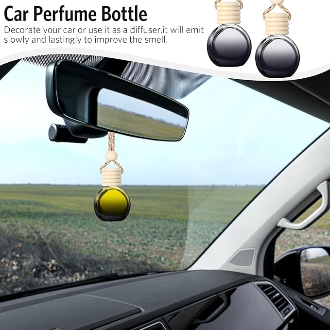 BBTO 100 Pcs Car Air Fresheners Diffuser with Wooden Cap Empty Aromatherapy Diffuser Clear Car Fragrance Holder Pendant Hanging Perfume Fresheners Bottles for Decor (BlackRound)