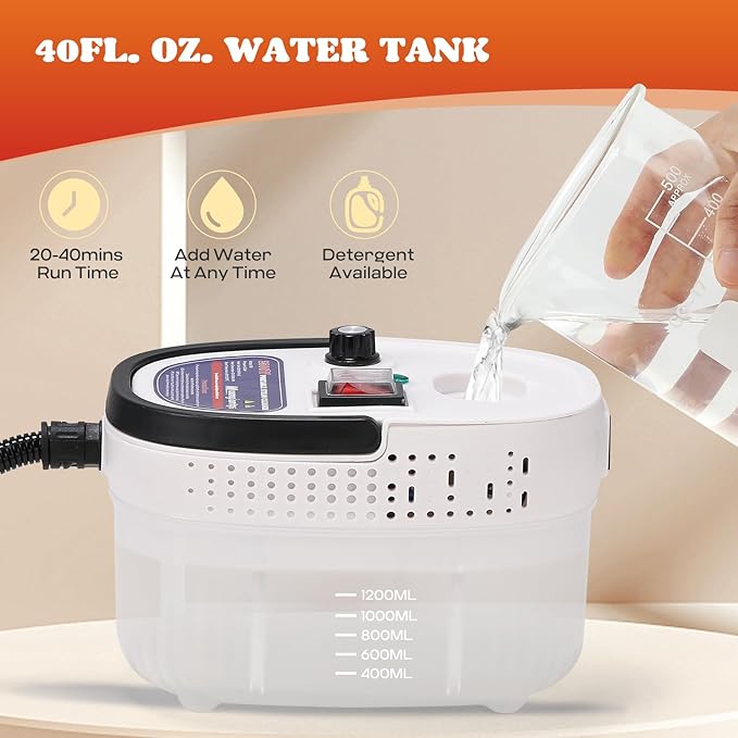 Moongiantgo Handheld Steam Cleaner 2500W High Pressure Steamer for Cleaning Portable Pressurized Cleaning Machine for Home Kitchen Car Detailing Grout Tile Bathroom with 1200ml Water Tank (White)