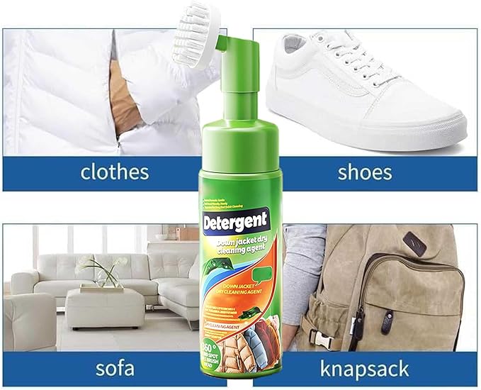 No-Rinse Down Jacket Cleaner With Brush Multi-Purpose Stain Dry Foam Cleaner Rinse-Free And Stain Removal Wet Wipes Clean Down Jacket Agent Dry Foam Cleaner For Clothes (2+1)
