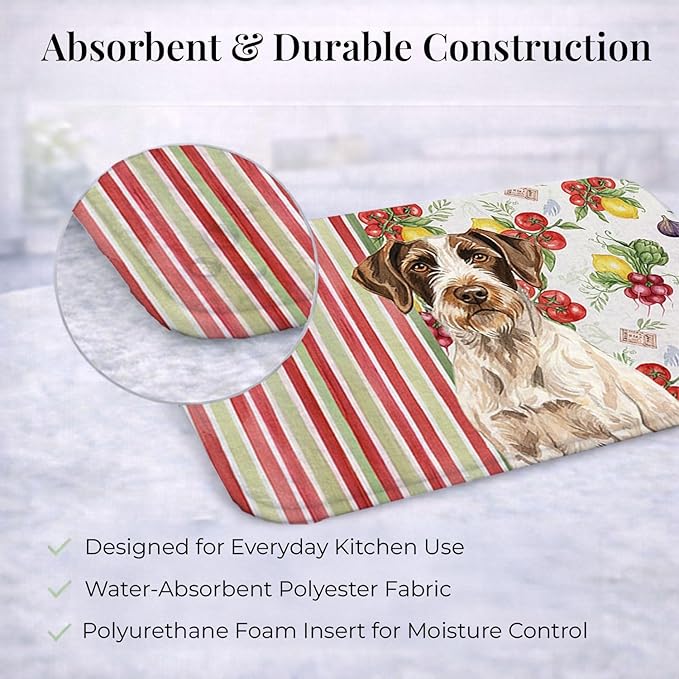 Caroline's Treasures Liver and White German Wirehaired Pointer Vegetables Dish Drying Mat Absorbent Dish Drying Mat Pad for Kitchen Counter Dish Drainer Mat for Countertop 14 x 21 Multicolor