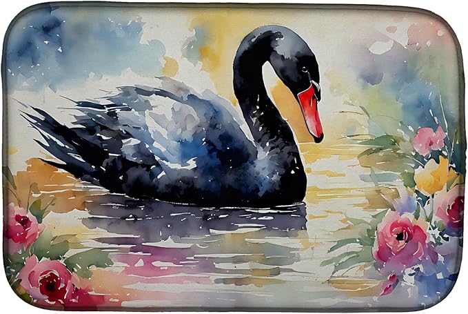 Caroline's Treasures DAC3272DDM Black Swan Dish Drying Mat Absorbent Dish Drying Mat Pad for Kitchen Counter Dish Drainer Mat for Countertop 14 x 21 Multicolor