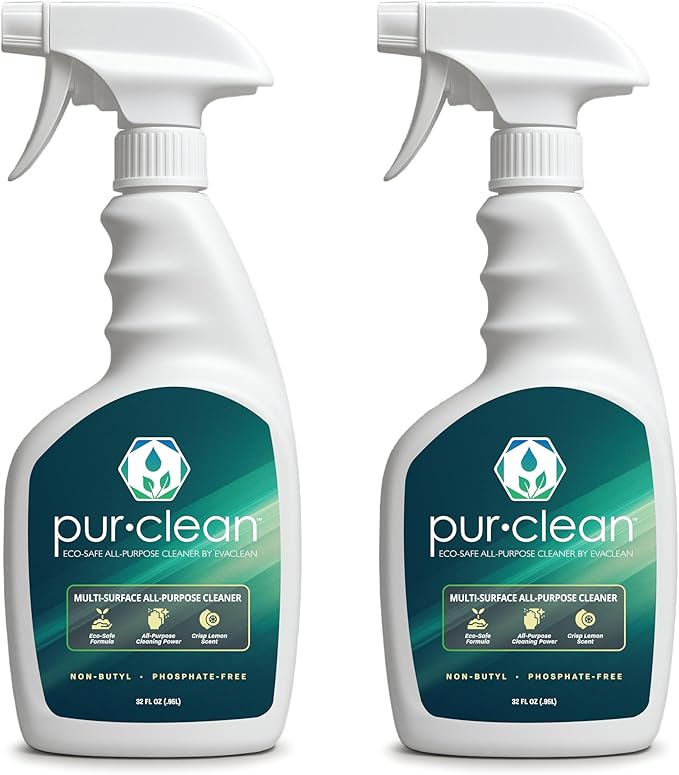 EvaClean PurClean All Purpose Cleaner – Ready to Use 2-Pack Spray Bottles 32 FL Oz. Each Biodegradable Degreaser For Hospitals Hotels Schools Daily Use Mop Spray Wash Lemon Scent