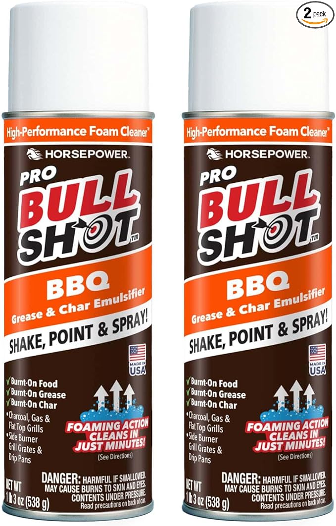 Horsepower Bull Shot BBQ Pro Grill Cleaner Super-Concentrated Foaming Action Cleans in Just 10 Min AS SEEN ON TV Made in USA Emulsifies Grease and Char on Charcoal Gas Grills &amp More 2PK