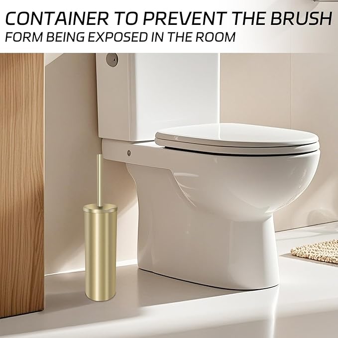 Stainless Steel Toilet Brush with Holder Set for Bathroom Storage and Organization Toilet Bowl Cleaner Brush and Holder (1 Gold)