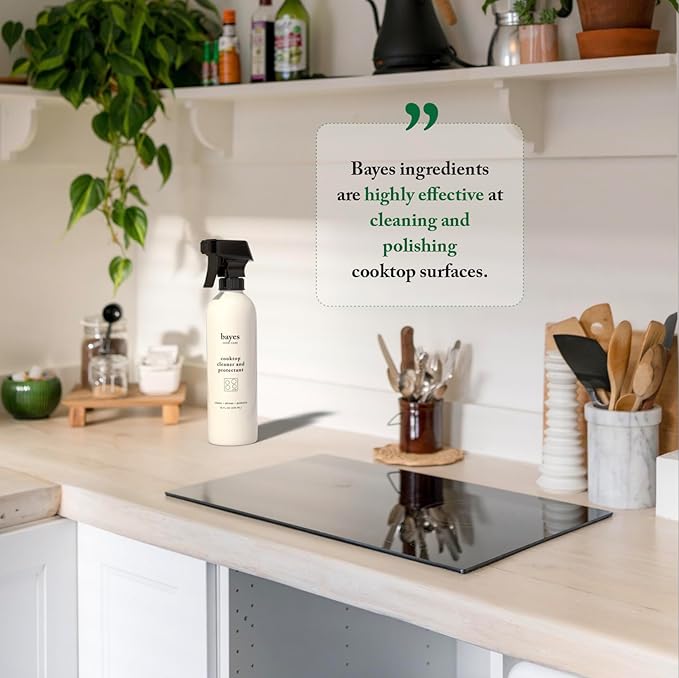 Bayes Cooktop Cleaner and Protectant for Daily Use - Cleans Shines and Protects Ceramic Glass and Enamel Cooktops - For Fingerprints Grease Residue and Smudges - 16 oz 2 Pack