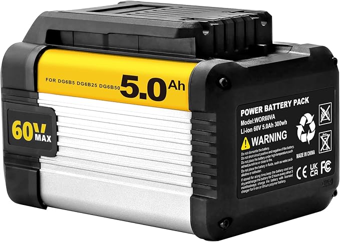 5Ah 60V Li-ion Replacement Battery for Worx for CAT for Caterpillar DG6B5 DG6B25 DG6B50 DG651 DG670 DG210 DG620 DG630