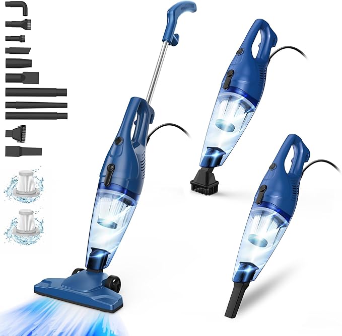 Corded Vacuum Cleaner 12-in-1 Vacuum Cleaners for Home 15Kpa Power Suction Lightweight Stick Vacuum with Washable HEPA Filter Converts to a Handheld Vacuum for Home Pet Hair Carpet Hard Floors