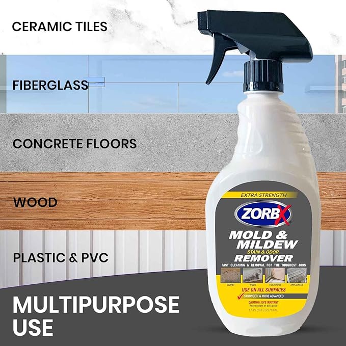 ZORBX Extra Strength M&ampM Remover and Cleaner - Bleach Free Cleaner Spray | Scrub Free Formula | All-Purpose Odor Remover for Carpet Bathroom Walls Wood Shower and Car - 24 FL Oz + 128 Fl Oz
