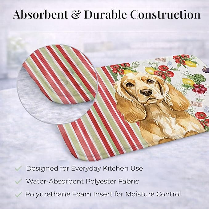 Caroline's Treasures Buff Cocker Spaniel Vegetables Dish Drying Mat Absorbent Dish Drying Mat Pad for Kitchen Counter Dish Drainer Mat for Countertop 14 x 21 Multicolor