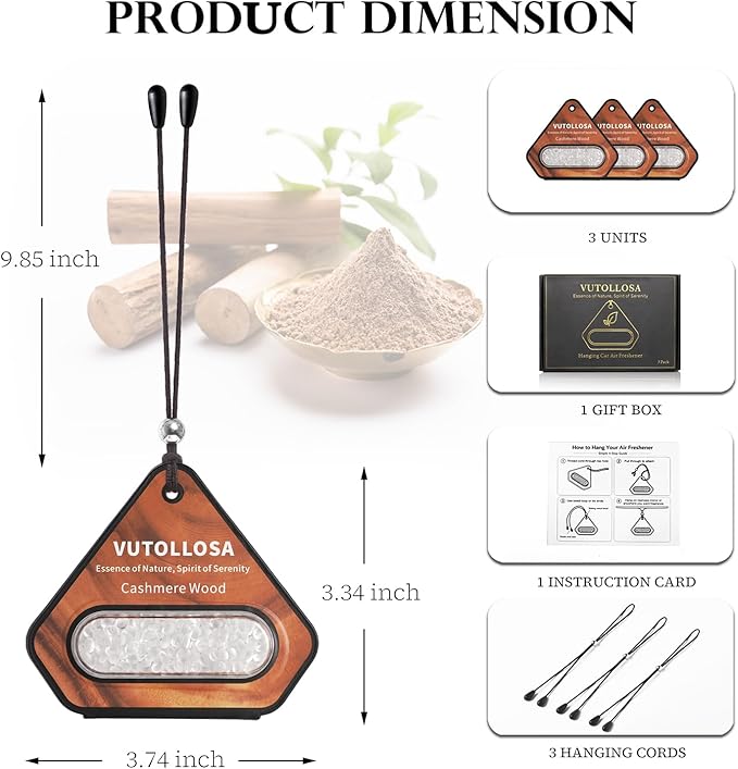 3 Pack Car Air Freshener &amp Car Deodorizer Cashmere Wood Scented - Long Lasting Hanging Car Air Fresheners for Women &amp Men Car Accessories by VUTOLLOSA