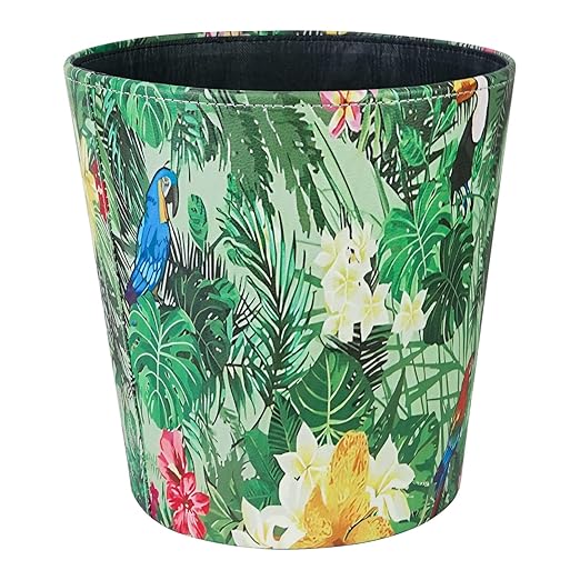DreamsEden Decorative Trash Can - Vintage Toillet Paper Bin Waist Basket for Bathroom Bedroom Office (Tropical Plants)