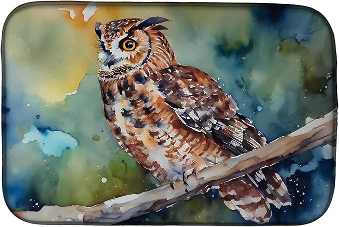 Caroline's Treasures DAC3279DDM Tawny Owl Dish Drying Mat Absorbent Dish Drying Mat Pad for Kitchen Counter Dish Drainer Mat for Countertop 14 x 21 Multicolor