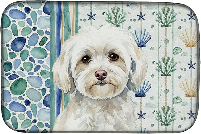 Caroline's Treasures White Havanese Coastal Sea Glass Dish Drying Mat Absorbent Dish Drying Mat Pad for Kitchen Counter Dish Drainer Mat for Countertop 14 x 21 Multicolor
