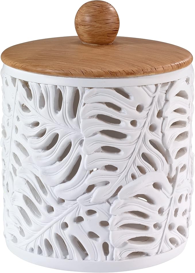 Avanti Linens - Covered Jar Countertop Organizer Leaf Inspired Home Decor (Viva Palm Collection) Green
