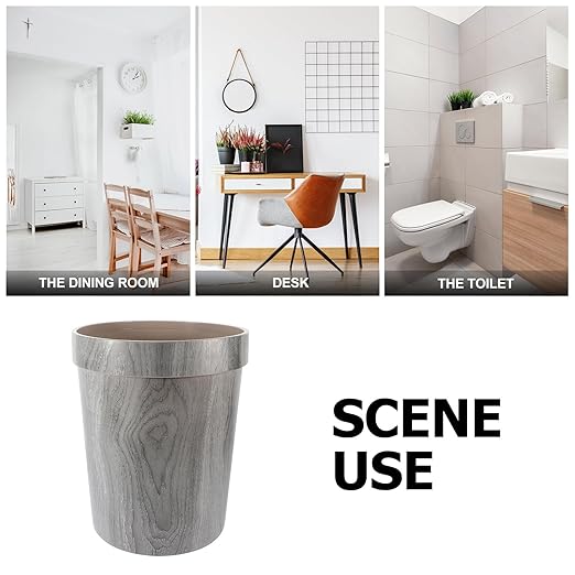Retro Imitation Wood Grain Trash Can Wastebasket 25X25X30.7Cm Gray Plastic Garbage Container for Kitchen Bathroom Living Room Home Use