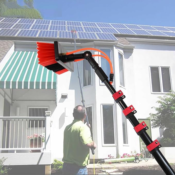 Water Fed Pole Kit Window Cleaning PolesWater Fed BrushAluminum Outdoor Window CleanerExtendable Telescopic Pole Water Fed Brush Spray Washer for Window Glass Solar Pa
