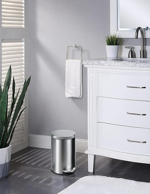 SunnyPoint 4.5 Liter(1.2 Gallon) Small Round Trash Can with Plastic Inner Bucket Bathroom Office Kitchen and Bedroom Step On and Slow Close (S.N)