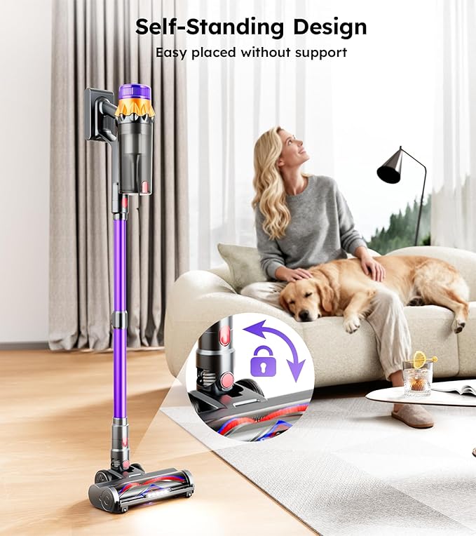 Cordless Vacuum Cleaner 500W 50KPA 60Mins Vacuum Cleaners for Home Self-Standing Stick Vacuums with LED Display Anti-Tangle Lightweight Rechargeable Wireless Vacumm for Pet Hair Carpet Floor