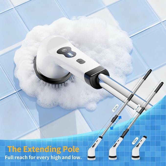 Electric Spin Scrubber Ultimate Household Cleaning Brush with 90Min Runtime &amp 8 Heads &amp 2 Modes- 52in Electric Shower Scrubber Deep Clean for Bathroom Grout Oven Shower Tile &amp Car IPX