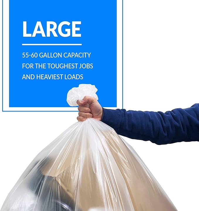 Reli. SuperValue 55-60 Gallon Trash Bags | 50 Count | Made in USA | Heavy Duty | Clear Multi-Use Garbage Bags