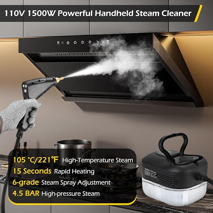 Dyna-Living 2500W Electric High Pressure Handheld Steamer &amp Steam Cleaner 1500W Handheld Steamer for Cleaning Portable Car Steam Cleaner Black