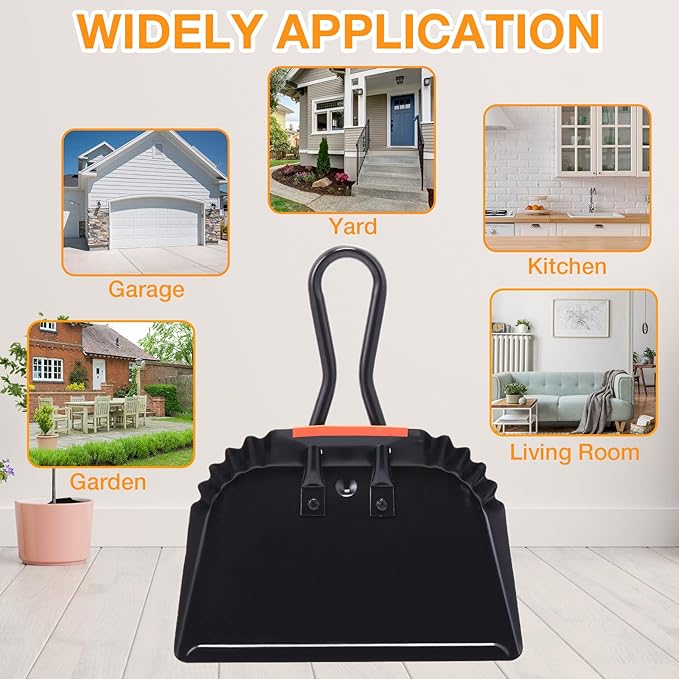 Mumufy 4 Pack Industrial Metal Dustpan 12 Heavy Duty Dust Pan with Handle Handheld Dustpan Wide Scooper Dust Debris Sweeping Tool Precision Edge Ideal for Cleaning Indoor Outdoor Surfaces(Black)