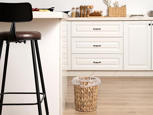 StorageWorks Wicker Waste Basket Small Trash Can for Bathroom Water Hyacinth Trash Basket for Office Wicker Garbage Can for Bedroom Round 1 Pack