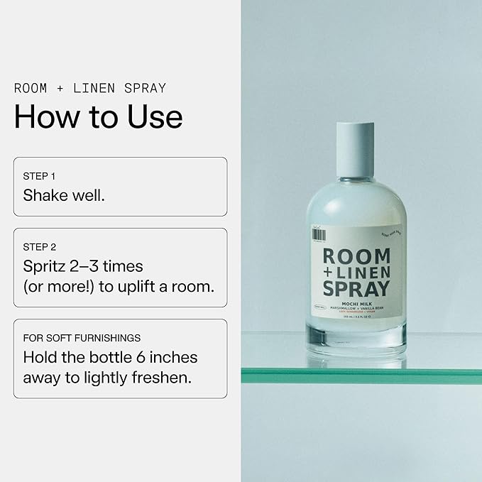 DedCool Room + Linen Spray | Mochi Milk | Natural Fabric &amp Linen Spray | Non-Toxic Essential Oil Infused | Freshens Home Bedding Couch Closet &amp Bathroom | 3.5 fl oz