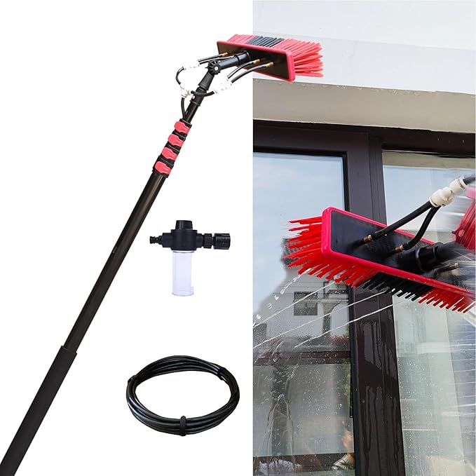 Telescopic Window Cleaner Window Cleaning Pole Water Fed Telescopic Brush Window Cleaner Kit Extendable Solar Panel Washing with Soap Dispenser6M