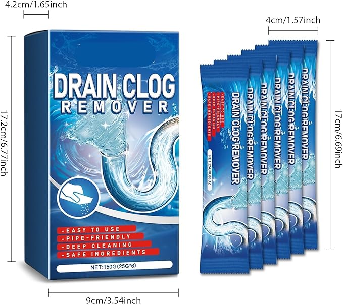 6-Piece Drain Unclogger Powder for Kitchen Toilet and Sink - Effective Grease and Clog Remover(1PCS)