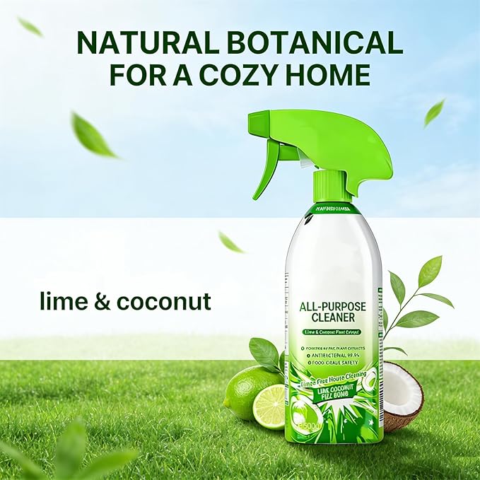 2026 Upgraded All Purpose Cleaner Multi Surface Cleaner Spray 500g Lime Coconut Deep Clean Spray Quick-Easy Stain Removal (2Set)