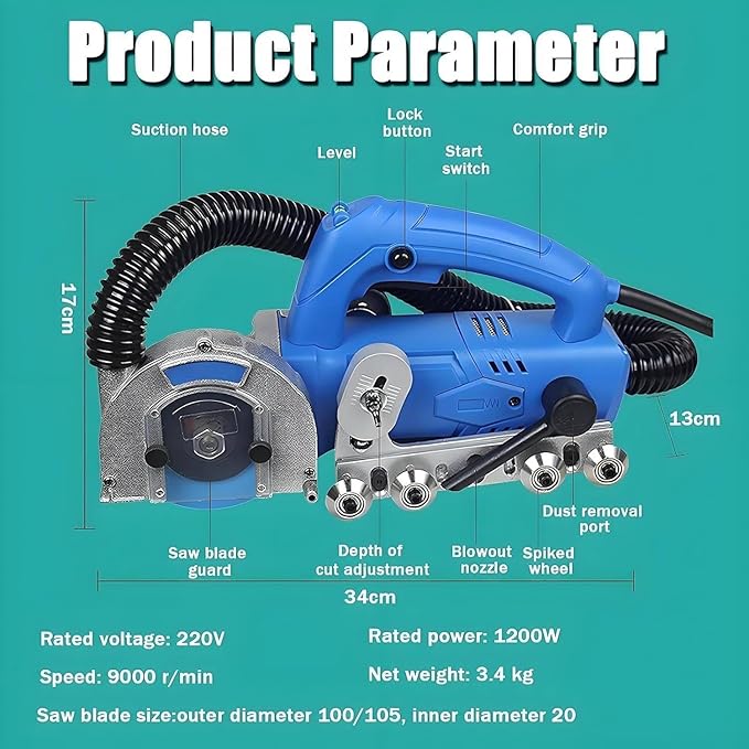 1200W Electric Joint Removal Machine - 9000 RPM Tile Floor Seam Opener &amp Cleaner Automatic Rebound Tool for Grout Shower Bathtub &amp Tile Floor Cleaning