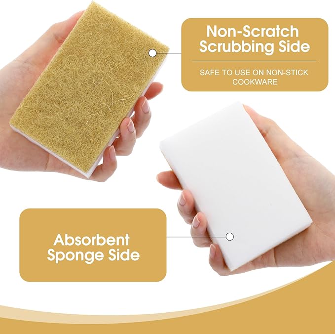 Tioncy 100 Pcs Individually Wrapped Sponges Kitchen Bulk Brown Dish Non Scratch Scrub Sponges Dual Sided Cleaning Dish Scrubber for Washing Dishes Pots Pans Sinks Stoves Appliances Car Bike
