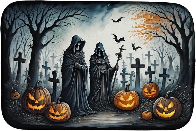 Caroline's Treasures DAC2276DDM The Grim Reaper Spooky Halloween Dish Drying Mat Absorbent Dish Drying Mat Pad for Kitchen Counter Dish Drainer Mat for Countertop 14 x 21 Multicolor