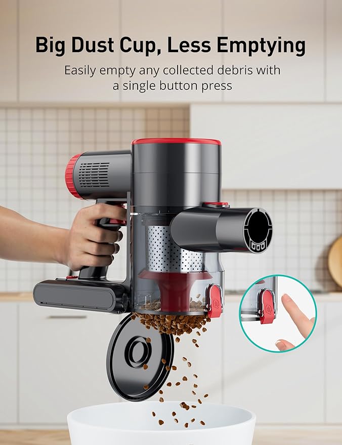 Aspiron Cordless Vacuum Cleaner Vacuum Cleaners for Home Powerful Suction with Large LED Touch Display Rechargeable Stick Vacuum LED Headlights Handheld Vacuum for Hard Floors Carpets Sofa Car