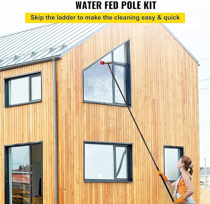 Water Fed Pole Kit Water Fed Brush W/Squeegee Water Fed Cleaning System 3-in-1 Aluminum Outdoor Window Cleaner Cleaning Tool for Window Glass Solar Panel10.8 M/35.4