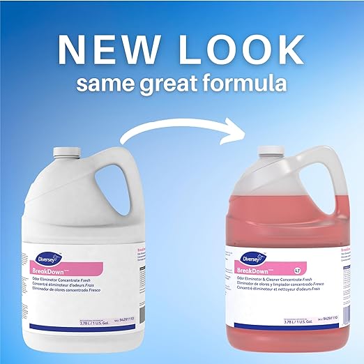 Diversey 94291110 Breakdown Odor Eliminator Enzyme Eliminates Odors &amp Stains on Hard Surfaces &amp Carpet Fresh Scent Concentrate 1-Gallon (Pack of 4)