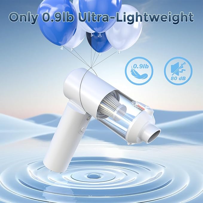 Car Vacuum Cordless: 12000Pa 2 in 1 Handheld Vacuum &amp Blower - Hand Vacuum Portable Cordless with Led Light Multi-Nozzles for Car Home Office Pet Hair White