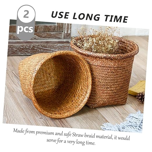 Mobestech 2pcs Woven Wastebasket Round Garbage Can for Bedroom Trash Basket Storage Basket Chic Decorative Waste Container