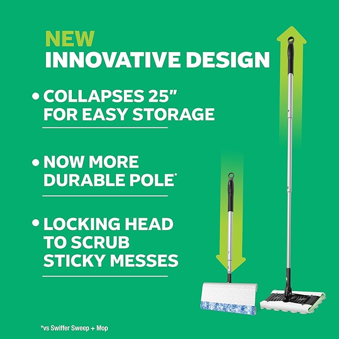 Swiffer Sweep &amp Mop Deluxe 2-in-1 Multi-Surface Kit for Floor Cleaning Includes 1 Sweeper Device 5 Dry Sweeping + 6 Wet Mopping Heavy Duty Cloths Black