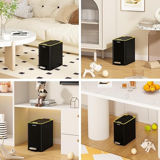 Bathroom Trash Can with Lid2.6Gal Stainless Steel Office Trash CanSmall Garbage Can with Removable Inner Bucket for KitchenOfficeBedroom(Black)
