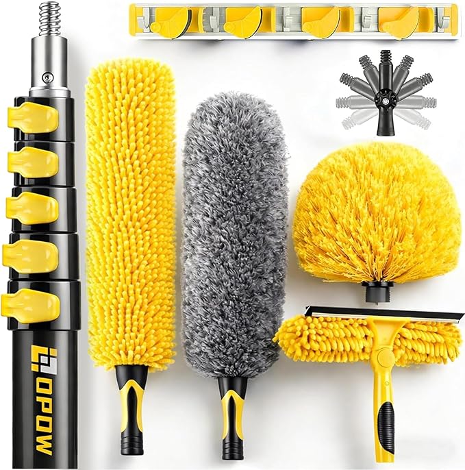 30 Foot High Ceiling Duster Kits with 4.7-24ft Heavy Duty Extension Pole High Reach Duster for CleaningMicrofiber Feather DusterCobweb DusterCeiling Fan DusterWindow Squeegee &amp Cleaner